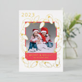 Gold String Lights Joyeux Carte photo de Noël (Debout devant)