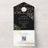 Gold String Lights Rustiek Zwart Huwelijk All In One Uitnodiging (Binnen)