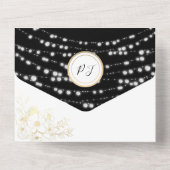 Gold String Lights Rustiek Zwart Huwelijk All In One Uitnodiging (Achterkant)