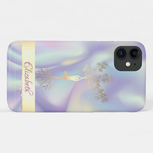 Gold Stripe Holographic Tree Women Silhouette Case-Mate iPhone Case (Achterkant (horizontaal))