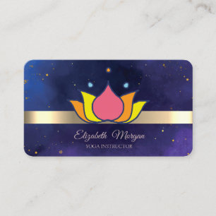 Gold Stripe Lotus Flower Blue Yoga Instructor Visitekaartje