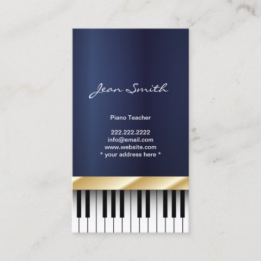 Gold Stripe Piano Teacher Dark Blue Visitekaartje (Voorkant)