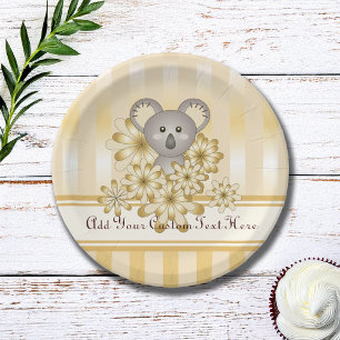 Gold Stripe Schattige Koala Baby shower / Kinderve Papieren Bordje