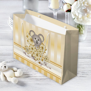 Gold Stripe Schattige Koala Kids Verjaardag / Baby Large Cadeauzakje