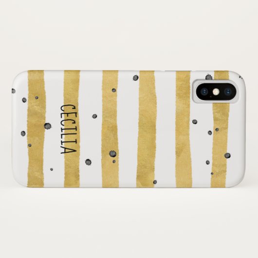 Gold Striped & Black Stippen Monogram Case-Mate iPhone Case (Achterkant (horizontaal))