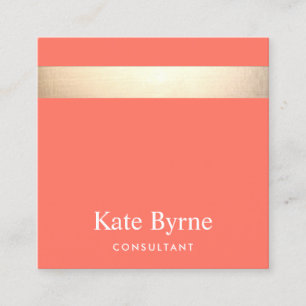 Gold Striped Modern Stylish Coral Oranje Vierkante Visitekaartje
