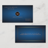 Gold Striped Monogrammed Modern Stylist Blue Visitekaartje (Voorkant / Achterkant)