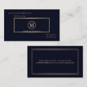 Gold Striped Monogrammed Modern Stylist Blue Visitekaartje (Voorkant / Achterkant)