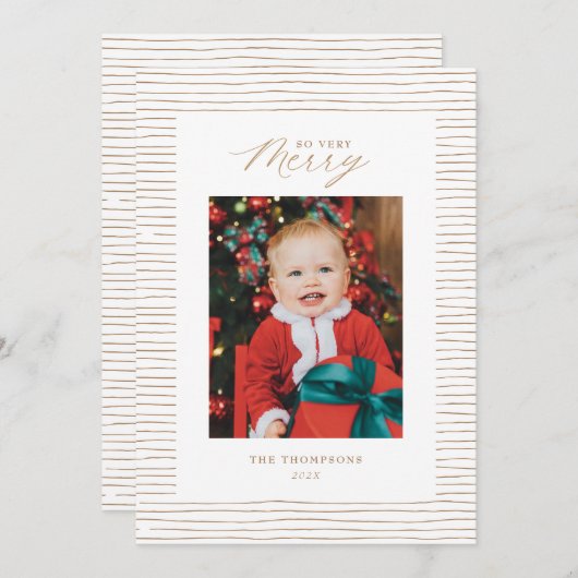 Gold Striped so Heel Merry Photo-kerstkaart Kaart (Voorkant / Achterkant)