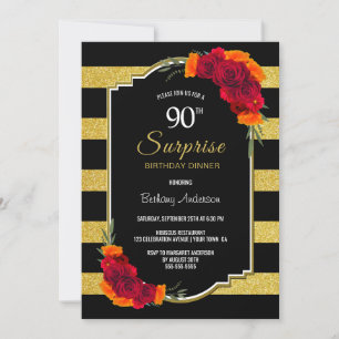 Gold Striped Surprise 90e verjaardag Dinner Party Kaart