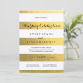 Gold Stripes Élégante invitation de mariage (Debout devant)