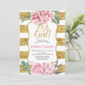 Gold Stripes Floral  Baby shower Kaart (Staand voorkant)