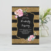 Gold Stripes Floral Baby shower Kaart (Staand voorkant)