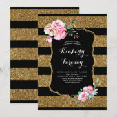 Gold Stripes Floral Baby shower Kaart (Voorkant / Achterkant)