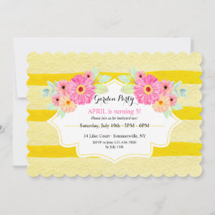 Gold Stripes Floral Invitation Anniversaire