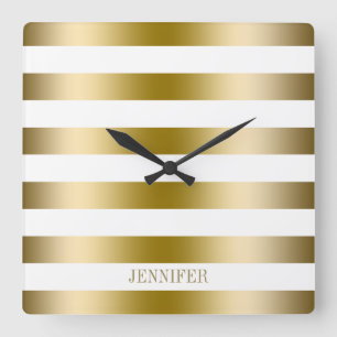Gold Stripes Geometric Pattern Vierkante Klok