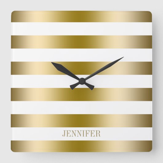 Gold Stripes Geometric Pattern Vierkante Klok (Voorkant)
