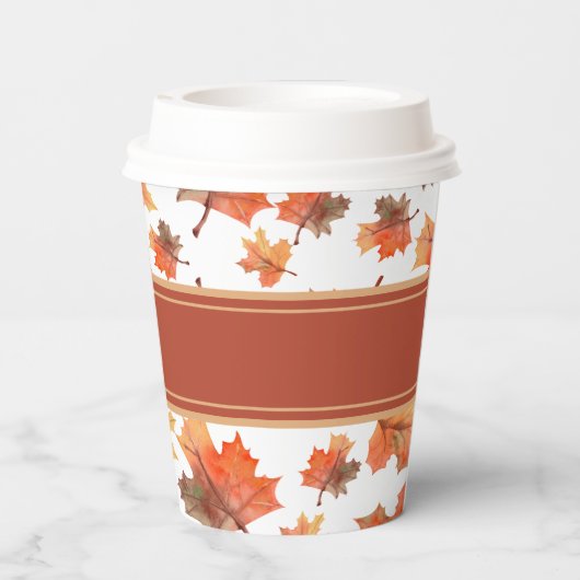 Gold Stripes & Golden Fall Bladeren Papieren Bekers (Achterkant)