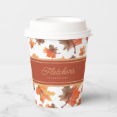 Gold Stripes & Golden Fall Bladeren Papieren Bekers (Voorkant)