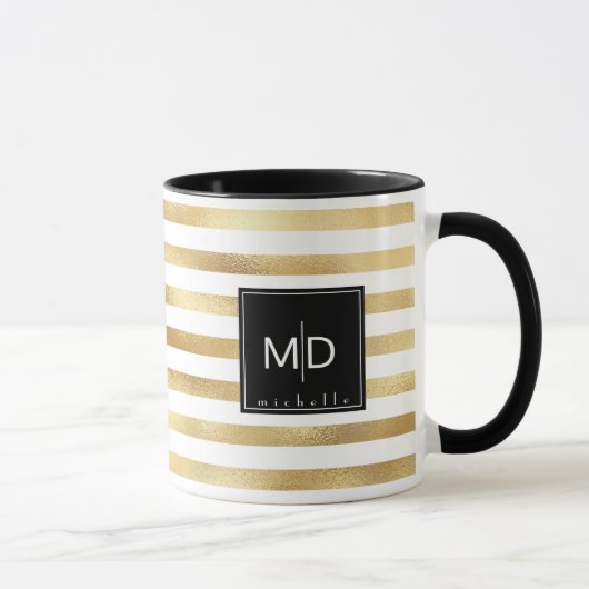 Gold Stripes Monogram op maat Mok (Rechts)
