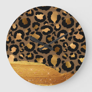 Gold Stripes op Metal Glamor Cheetah Skin Grote Klok