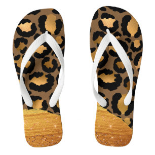 Gold Stripes op Metal Glamor Cheetah Skin Teenslippers