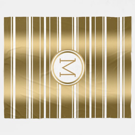 Gold Stripes Pattern - Aangepaste witte achtergron Fleece Deken (Voorkant (Horizontaal))