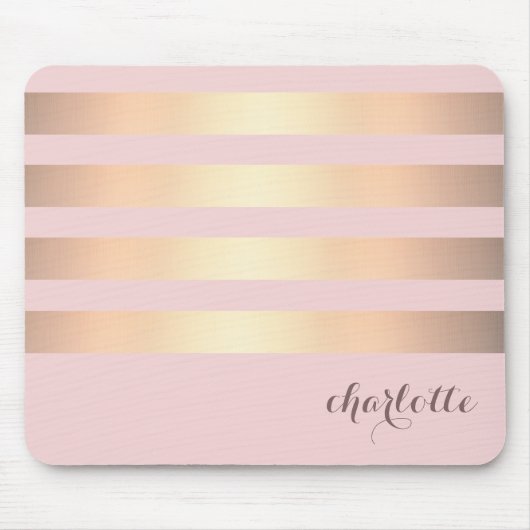 Gold Stripes Pattern Powder Pink Background Muismat (Voorkant)