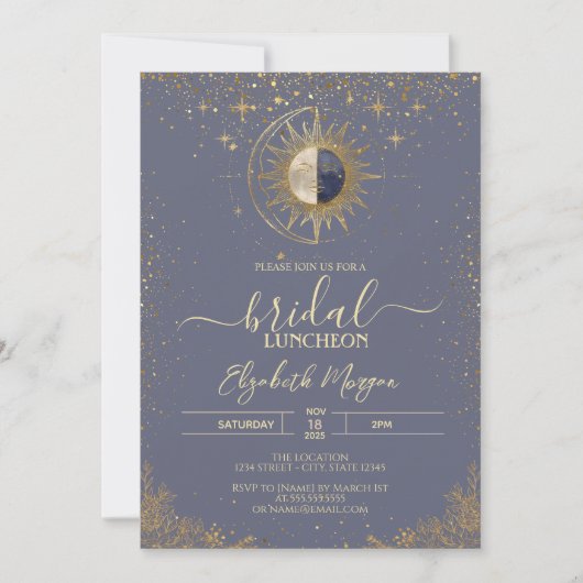 Gold Sun Celestial Stars  Bridal Shower Kaart (Voorkant)