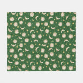 Gold Sun en Moon op Forest Green Fleece Deken (Voorkant (Horizontaal))