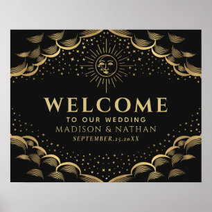 Gold Sun en Moon Tarot Card Weddenschap Welkomstte Poster