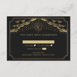 Gold Sun en Moon Tarot Card Wedding RSVP Informatiekaartje