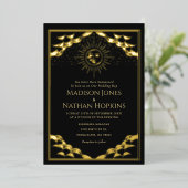 Gold Sun en Moon Tarot Kaart Wedding Invitation (Staand Voorkant)