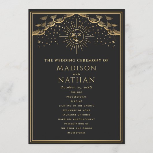 Gold Sun en Moon Tarot Wedding Programma (Voorkant)