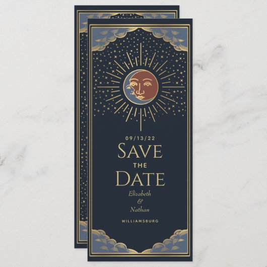 Gold Sun en MoonTarot-kaart sparen de datum Kaart (Voorkant / Achterkant)