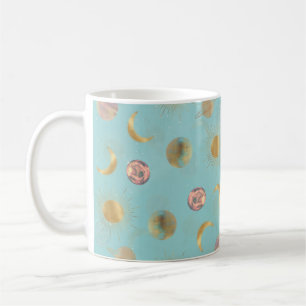 Gold Sun Moon Planets Space Blue-illustratie Koffiemok