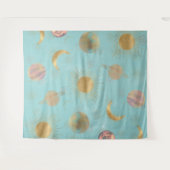 Gold Sun Moon Planets Space Blue-illustratie Wandkleed (Voorkant (horizontaal))