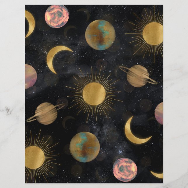 Gold Sun Moon Planets Space-illustratie Briefhoofd (Voorkant)