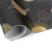 Gold Sun Moon Planets Space-illustratie Cadeaupapier (Rol Hoek)