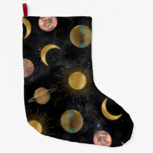 Gold Sun Moon Planets Space-illustratie Grote Kerstsok