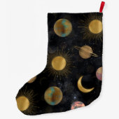 Gold Sun Moon Planets Space-illustratie Grote Kerstsok (Achterkant)