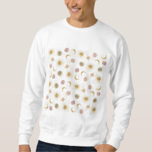 Gold Sun Moon Planets Space White illustratie Trui