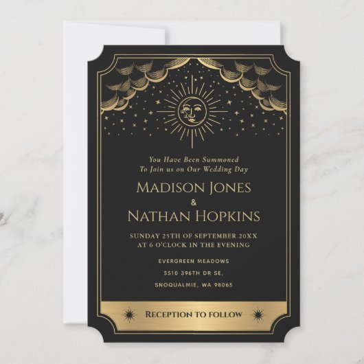Gold Sun Moon Tarot Mariage QR Code Invitation (Devant)