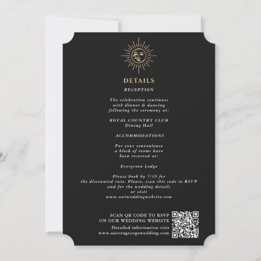 Gold Sun Moon Tarot Mariage QR Code Invitation (Dos)