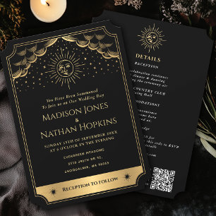 Gold Sun Moon Tarot Mariage QR Code Invitation