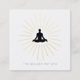 ** Gold Sun Rays Man Meditatie Yoga Pose Vierkante Visitekaartje