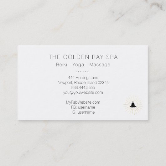 *~* Gold Sun Rays Man Meditation Lotus Pose Visitekaartje (Achterkant)