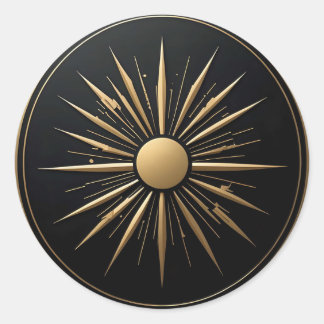 Gold Sunburst Line Art Sticker noir