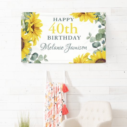 Gold Sunflower 40th Birthday Party Banner (Insitu)