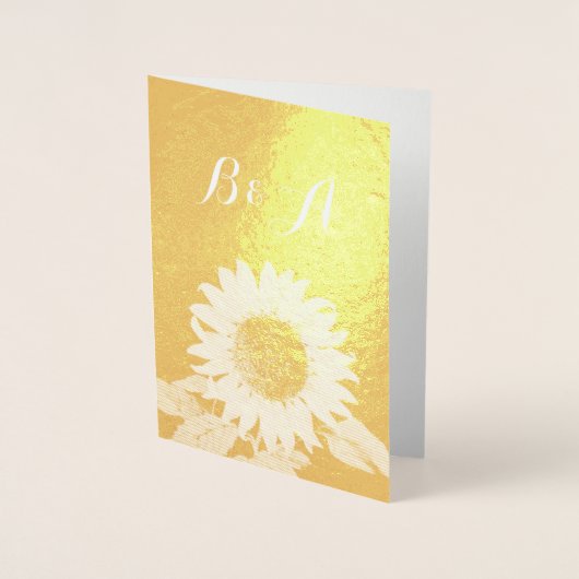 GOLD SUNFLOWER RUSTİC SUMMER WEDDING MONOGRAM FOLIE KAARTEN (Voorkant)